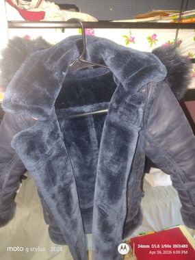 Boys Faux Soft Leather Coat - Navy